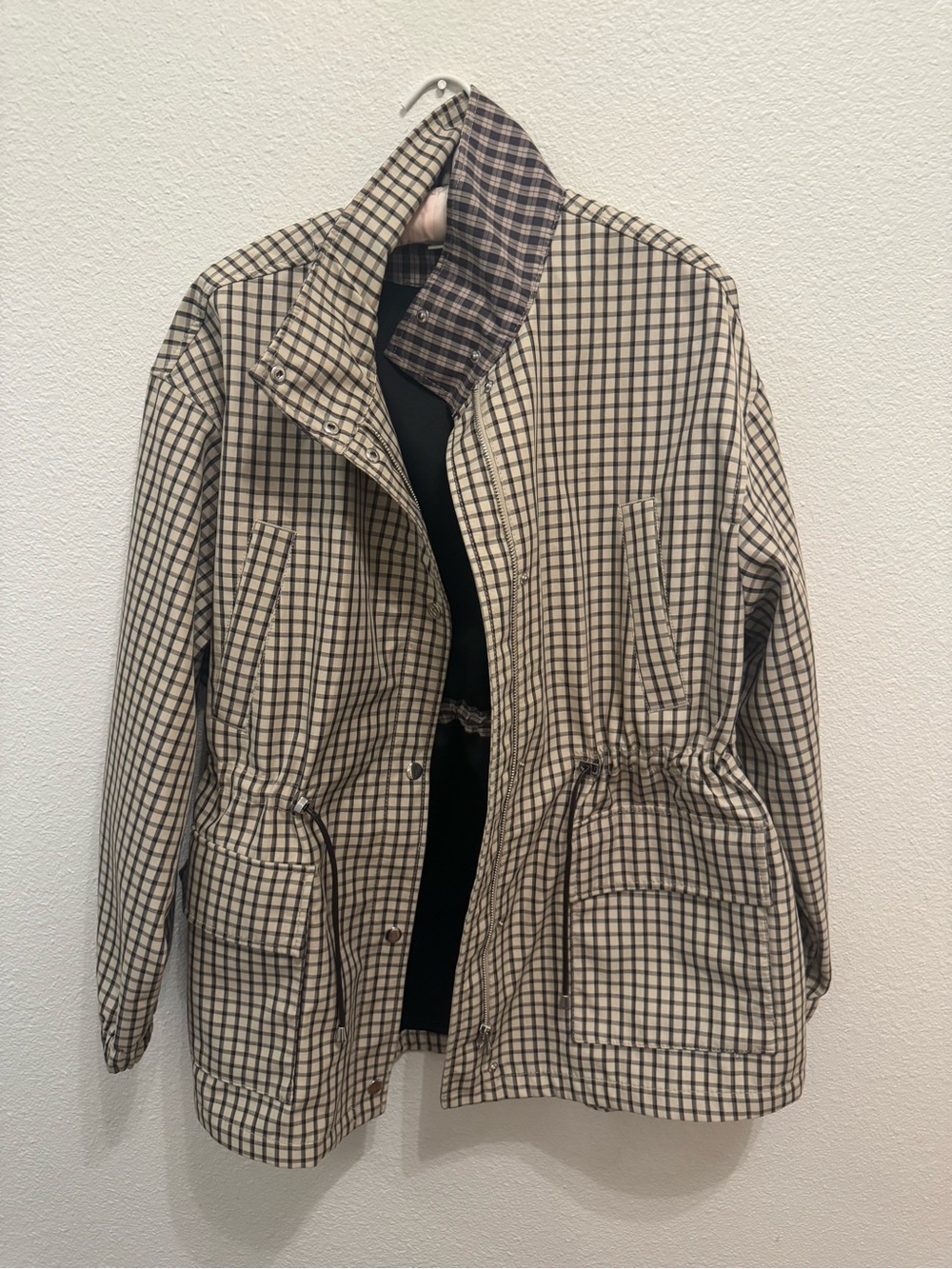 Zara Beige Check Drawstring Jacket